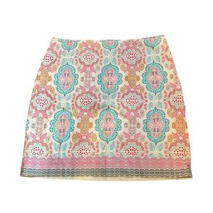 Talbots Womens 12 Pink Blue Pastel Paisley Pencil Skirt Preppy‎ University Work